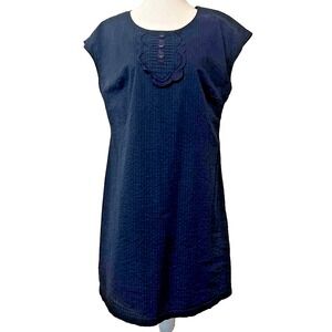 Boden Navy Blue Stripe Cotton Short Sleeve Ruffle Front‎ Lined 10R Minimalist